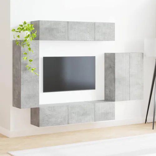 Set zidnog ormarića za TV 6 kom. Betonski sivi - Beton siva Cijena