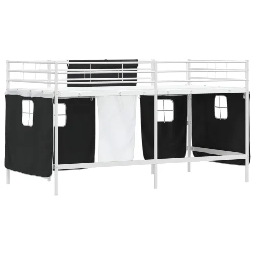 Krevet na kat za djecu s zavjesama Bijela i crna 90 x 200 cm - Bijela i crna 90 x 200 cm Cijena