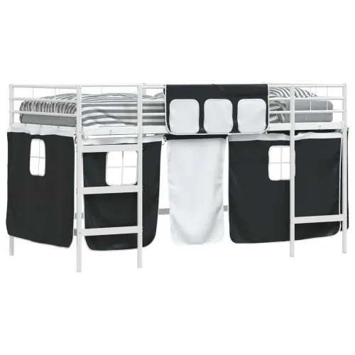 Krevet na kat za djecu s zavjesama Bijela i crna 90 x 200 cm - Bijela i crna 90 x 200 cm Cijena