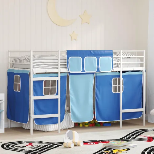 Krevet na kat za djecu s zavjesama Bijela i Plava 75 x 190 cm - Bijela i plava 75 x 190 cm Cijena