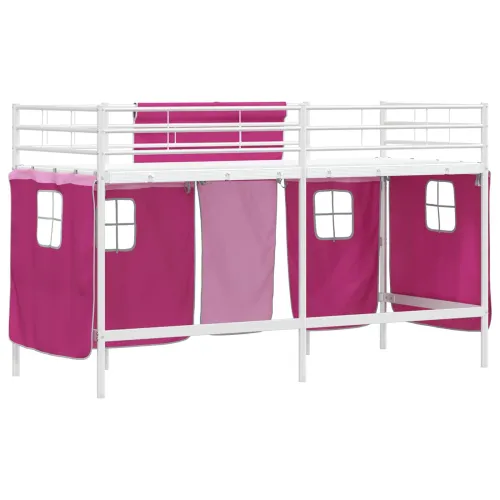 Krevet na kat za djecu s zavjesama Bijela i roza 90 x 190 cm - Bijela i ružičasta 90 x 190 cm Cijena