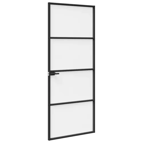 Vrata za dom 83 x 201,5 x 3,5 cm Aluminij i kaljeno staklo - Crna i rebrasta 83 x 201,5 cm 3 vodoravne šipke Cijena