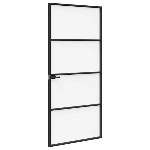 Vrata za dom 93 x 201,5 x 3,5 cm Aluminij i kaljeno staklo - Crna i rebrasta 93 x 201,5 cm 3 vodoravne šipke Cijena