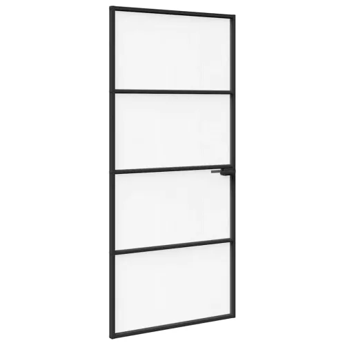 Vrata za dom 93 x 201,5 x 3,5 cm Aluminij i kaljeno staklo - Crna i rebrasta 93 x 201,5 cm 3 vodoravne šipke Cijena