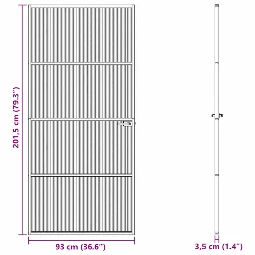Vrata za dom 93 x 201,5 x 3,5 cm Aluminij i kaljeno staklo - Crna i rebrasta 93 x 201,5 cm 3 vodoravne šipke Cijena