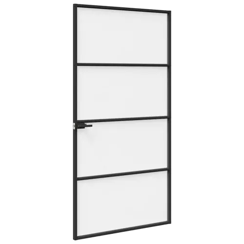 Vrata za dom 102 x 201,5 x 3,5 cm Aluminij i kaljeno staklo - Crna i rebrasta 102,5 x 201,5 cm 3 vodoravne šipke Cijena