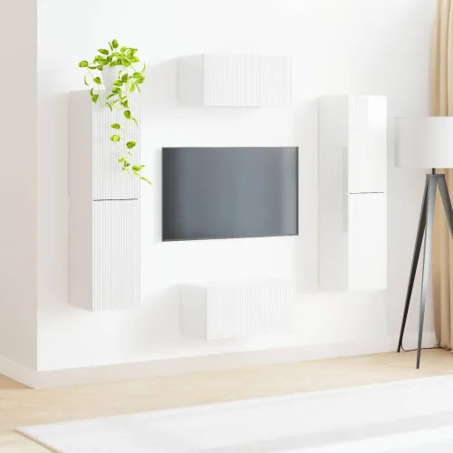 Set TV komoda 6 kom. Visoki sjaj bijela Konstruirano drvo - Visoko sjajno bijela Cijena