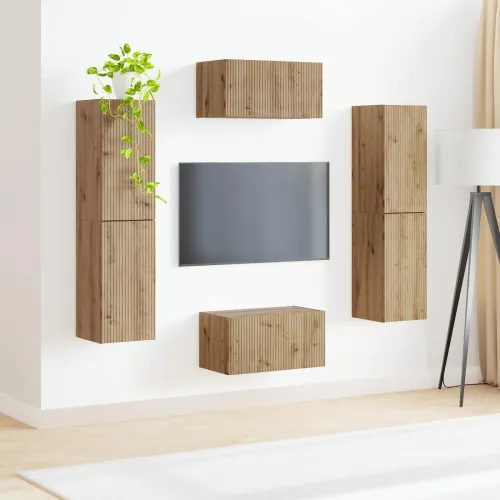Set TV komoda 6 kom. Umjetnički hrast Konstruirano drvo - hrast artisan Cijena