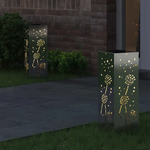 Solarna LED svjetlost za stazu 2 kom. Topla bijela - 18 x 18 x 50 cm Galvanizirani čelik Uzorak maslačka Cijena