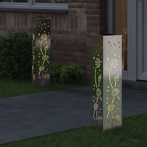 Solarna LED svjetlost za stazu 2 kom. Topla bijela - 18 x 18 x 80 cm Nehrđajući čelik Uzorak maslačka Cijena