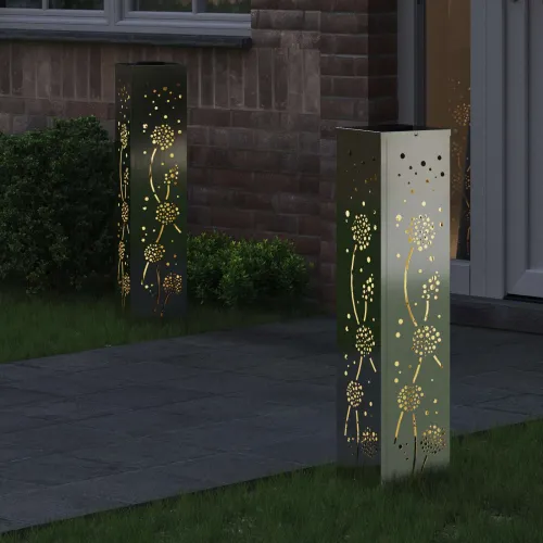 Solarna LED svjetlost za stazu 2 kom. Topla bijela - 18 x 18 x 80 cm Galvanizirani čelik Uzorak maslačka Cijena