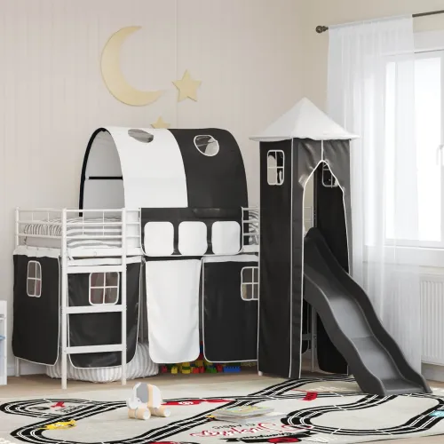 Krevet na kat za djecu Bijela i crna 75 x 190 cm Metal - Bijela i crna 75 x 190 cm Cijena