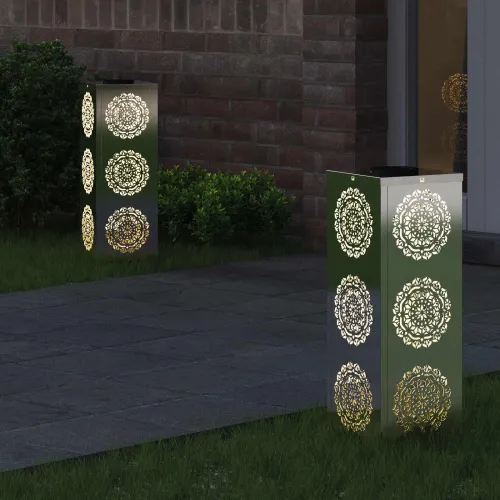 Solarna LED svjetlost za stazu 2 kom. Topla bijela - 18 x 18 x 50 cm Nehrđajući čelik Uzorak kruga Cijena