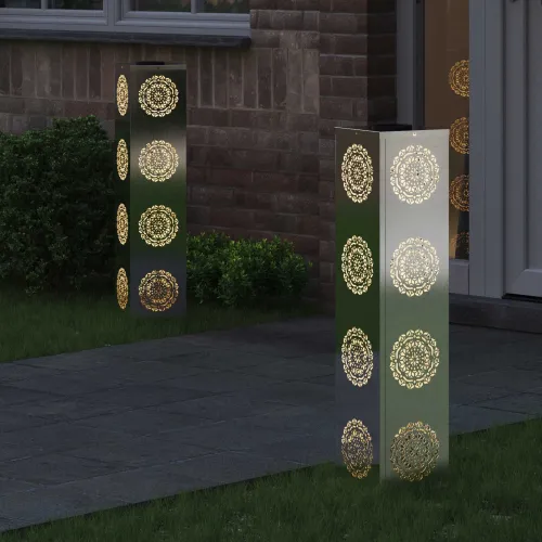 Solarna LED svjetlost za stazu 2 kom. Topla bijela - 18 x 18 x 80 cm Nehrđajući čelik Uzorak kruga Cijena