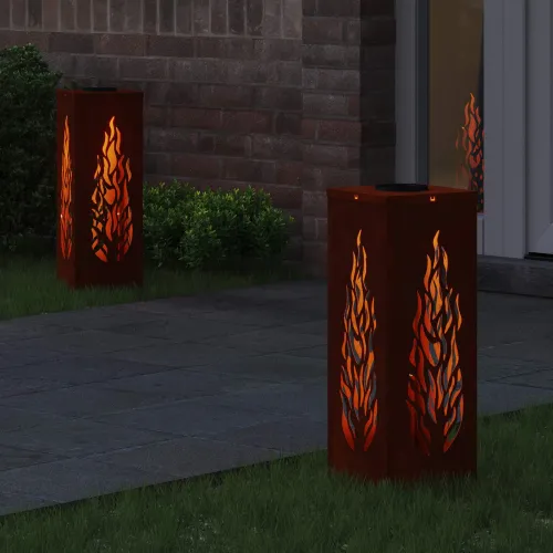 Solarna LED svjetlost za stazu 2 kom. Topla bijela - 18 x 18 x 50 cm Otporni čelik Uzorak plamena Cijena