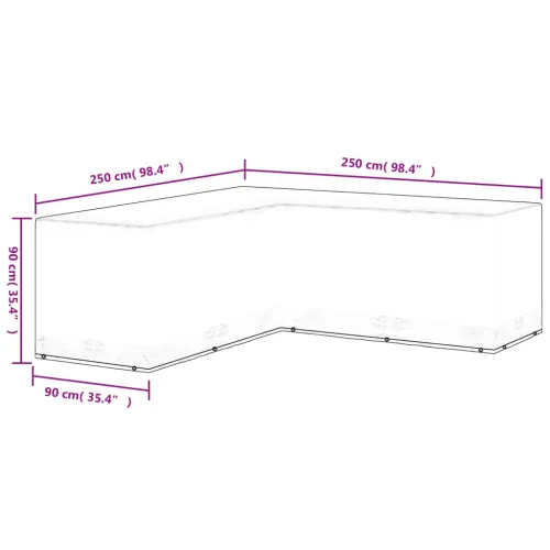 Navlaka za vrtni namještaj u L-obliku s 12 ušica 250x250x90 cm - 250 x 250 x 90 cm 1 Cijena
