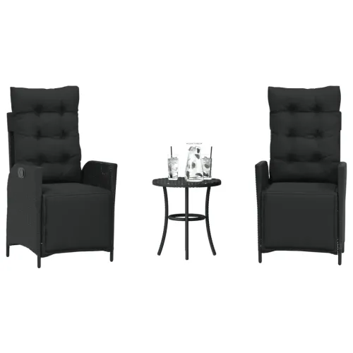 3-dijelni bistro set s jastucima crni od poliratana - Crna 1 Cijena