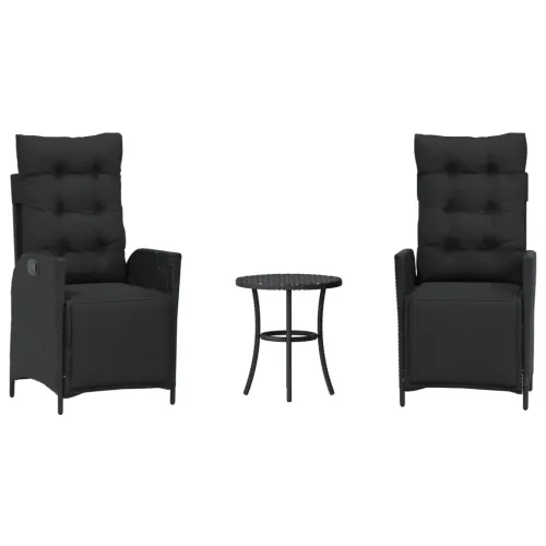 3-dijelni bistro set s jastucima crni od poliratana - Crna 1 Cijena