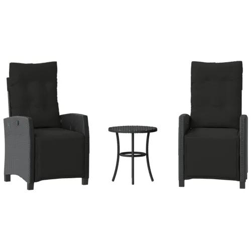 3-dijelni bistro set s jastucima crni od poliratana - Crna 1 Cijena