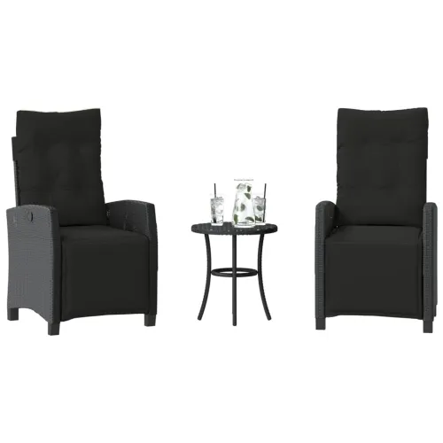 3-dijelni bistro set s jastucima crni od poliratana - Crna 1 Cijena