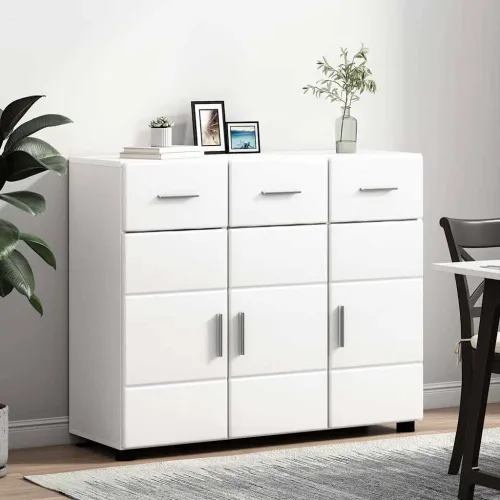 Kreveta FLORIN 88,5 x 30,5 x 73 cm Bijelo Konstruirano drvo - Bijela Sideboard s 3 ladice i 3 vrata Cijena