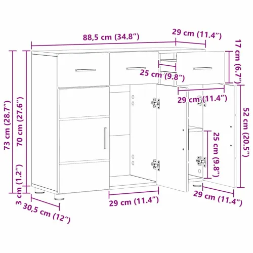 Kreveta FLORIN 88,5 x 30,5 x 73 cm Bijelo Konstruirano drvo - Bijela Sideboard s 3 ladice i 3 vrata Cijena