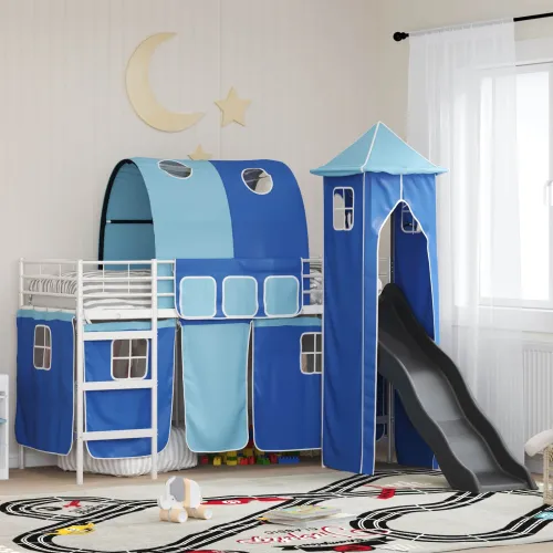 Krevet na kat za djecu Bijela i plava 90 x 190 cm Metal - Bijela i plava 90 x 190 cm Cijena