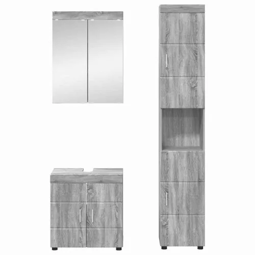 Set namještaja za kupaonicu TULUM 3 kom. Siva Sonoma - Sivi hrast sonoma Umivaonik s ormarom i ogledalom + visoki ormar Cijena