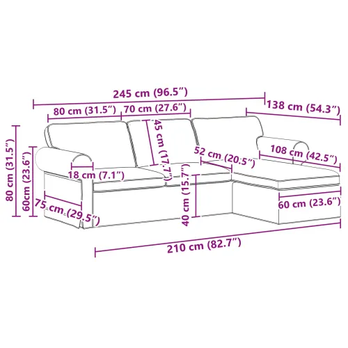 Sofa Crna 245 x 138 x 80 cm tkanina - Crna 210 cm Cijena