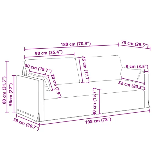 Sofa Krema 198 x 78 x 80 cm tkanina - Krema 180 cm Cijena