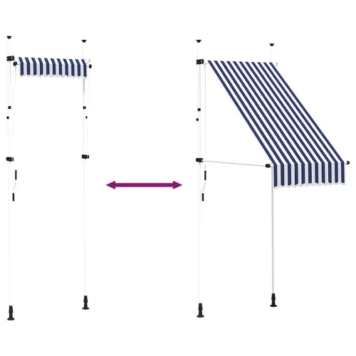 Tenda na ručno uvlačenje 100 cm plavo-bijela prugasta - Plava i bijela 100 cm Bijeli okvir Cijena