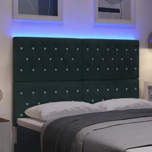 LED glava kreveta s LED trakama Tamnozelena 144 cm Baršun - Tamnozelena 140 cm Visoki uzglavlje Cijena