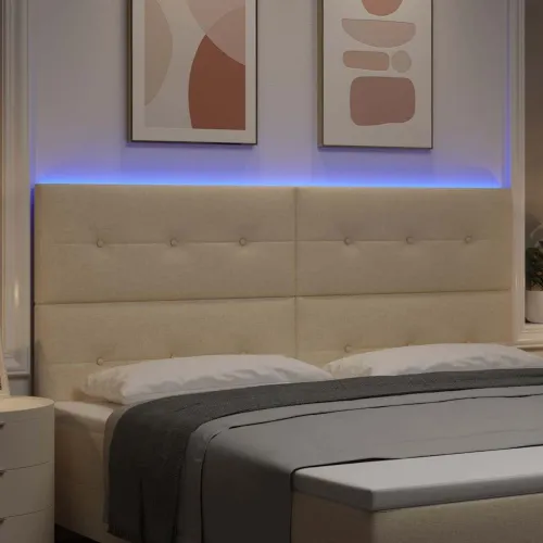 LED glava kreveta s LED trakama Krema 200 cm tkanina - Krema 200 cm Visoki uzglavlje Cijena