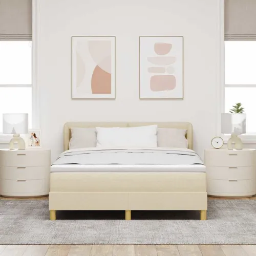 Box spring krevet s uzglavljem Krema 160 x 200 cm tkanina - Krema 160 x 200 cm Prošiveno gumbima Cijena