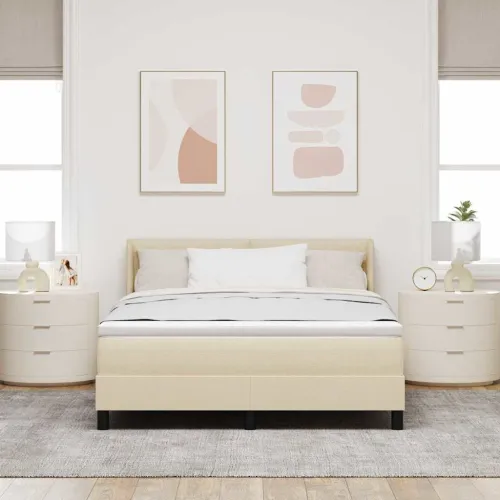 Box spring krevet s uzglavljem Krema 200 x 160 cm tkanina - Krema 160 x 200 cm Prošiveno gumbima Cijena