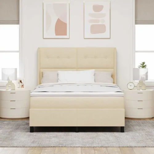 Box spring krevet s jastukom Krema 200 x 160 cm tkanina - Krema 160 x 200 cm Prošiveno gumbima Cijena