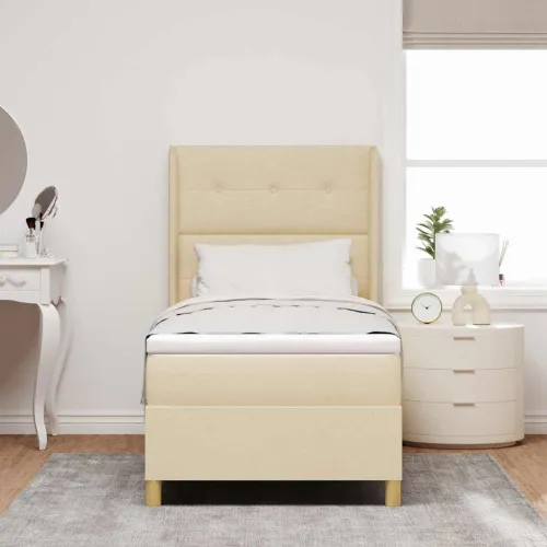 Box spring krevet s uzglavljem Krema 100 x 200 cm tkanina - Krema 100 x 200 cm Prošiveno gumbima Cijena
