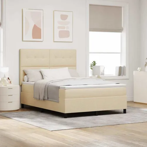 Box spring krevet s LED trakama Krema 160 x 200 cm tkanina - Krema 160 x 200 cm Prošiveno gumbima Cijena