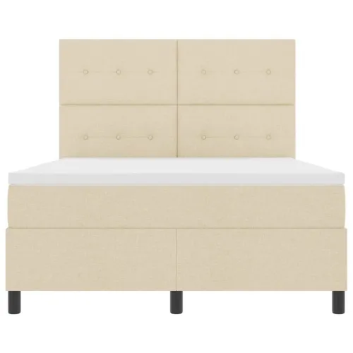 Box spring krevet s LED trakama Krema 160 x 200 cm tkanina - Krema 160 x 200 cm Prošiveno gumbima Cijena