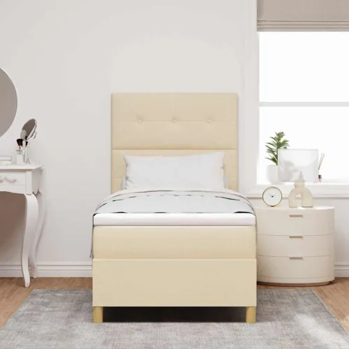 LED Box Spring Krevet s uzglavljem Krema 100 x 200 cm tkanina - Krema 100 x 200 cm Prošiveno gumbima Cijena