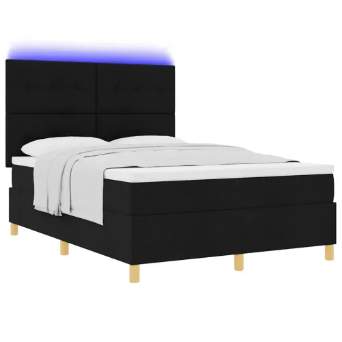 LED Box Spring Krevet s uzglavljem Crna 140 x 200 cm tkanina - Crna 140 x 200 cm Prošiveno gumbima Cijena