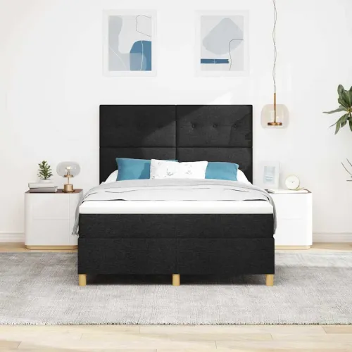 LED Box Spring Krevet s uzglavljem Crna 140 x 200 cm tkanina - Crna 140 x 200 cm Prošiveno gumbima Cijena