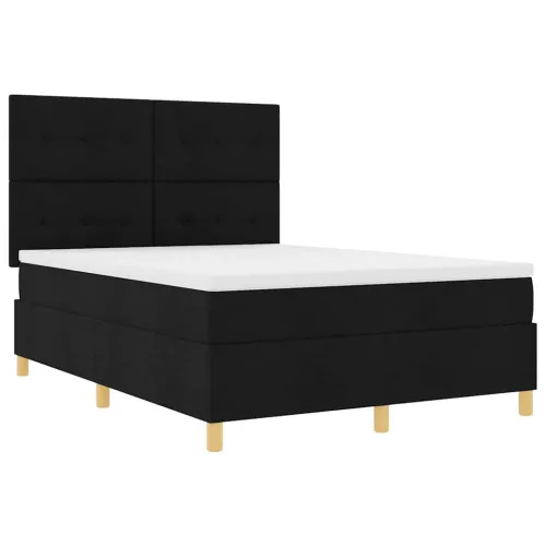 LED Box Spring Krevet s uzglavljem Crna 140 x 200 cm tkanina - Crna 140 x 200 cm Prošiveno gumbima Cijena