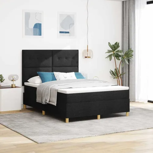 LED Box Spring Krevet s uzglavljem Crna 140 x 200 cm tkanina - Crna 140 x 200 cm Prošiveno gumbima Cijena
