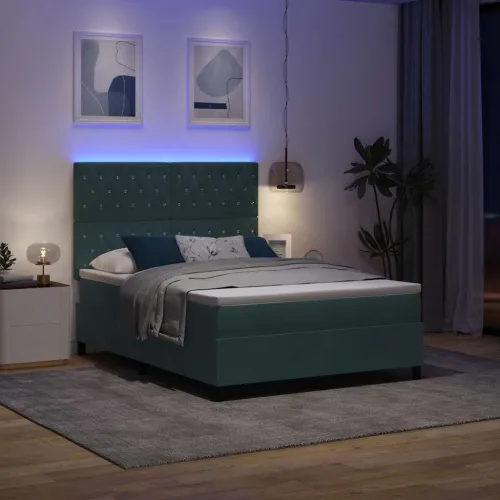 LED Box Spring Krevet Tamnozelena 140 x 190 cm Baršun - Tamnozelena 140 x 190 cm Kristal s dugmadima Cijena