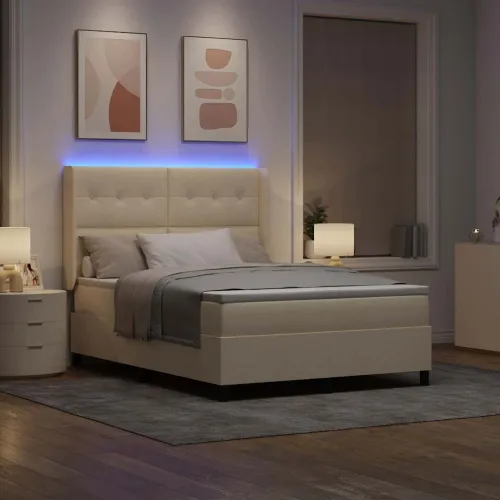 LED Box Spring Krevet s uzglavljem Krema 160 x 200 cm tkanina - Krema 160 x 200 cm Prošiveno gumbima Cijena