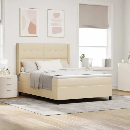 LED Box Spring Krevet s uzglavljem Krema 160 x 200 cm tkanina - Krema 160 x 200 cm Prošiveno gumbima Cijena