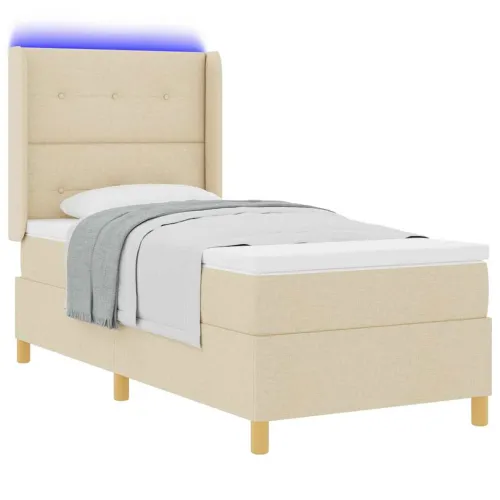 Box spring krevet s LED trakama Krema 100 x 200 cm tkanina - Krema 100 x 200 cm Prošiveno gumbima Cijena