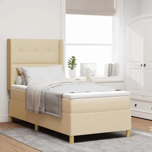Box spring krevet s LED trakama Krema 100 x 200 cm tkanina - Krema 100 x 200 cm Prošiveno gumbima Cijena