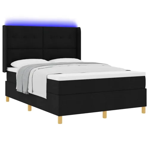 Box spring krevet s LED trakama Crna 140 x 200 cm tkanina - Crna 140 x 200 cm Prošiveno gumbima Cijena